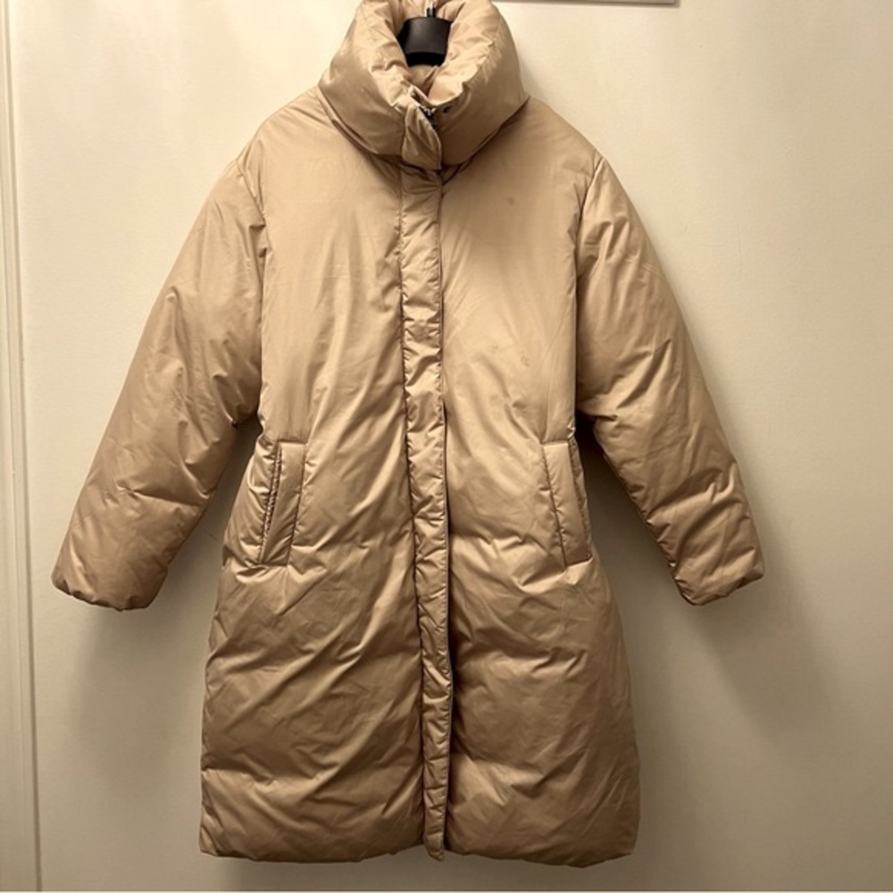 Beige Long Puffer Coat - Women's Warm Winter Jacket
